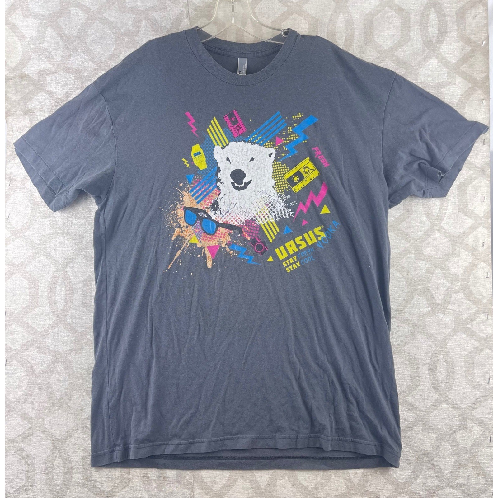 American Apparel Ursus Vodka Polar Bear 80s Retro Graphic T-Shirt Mens XL Grey gallery