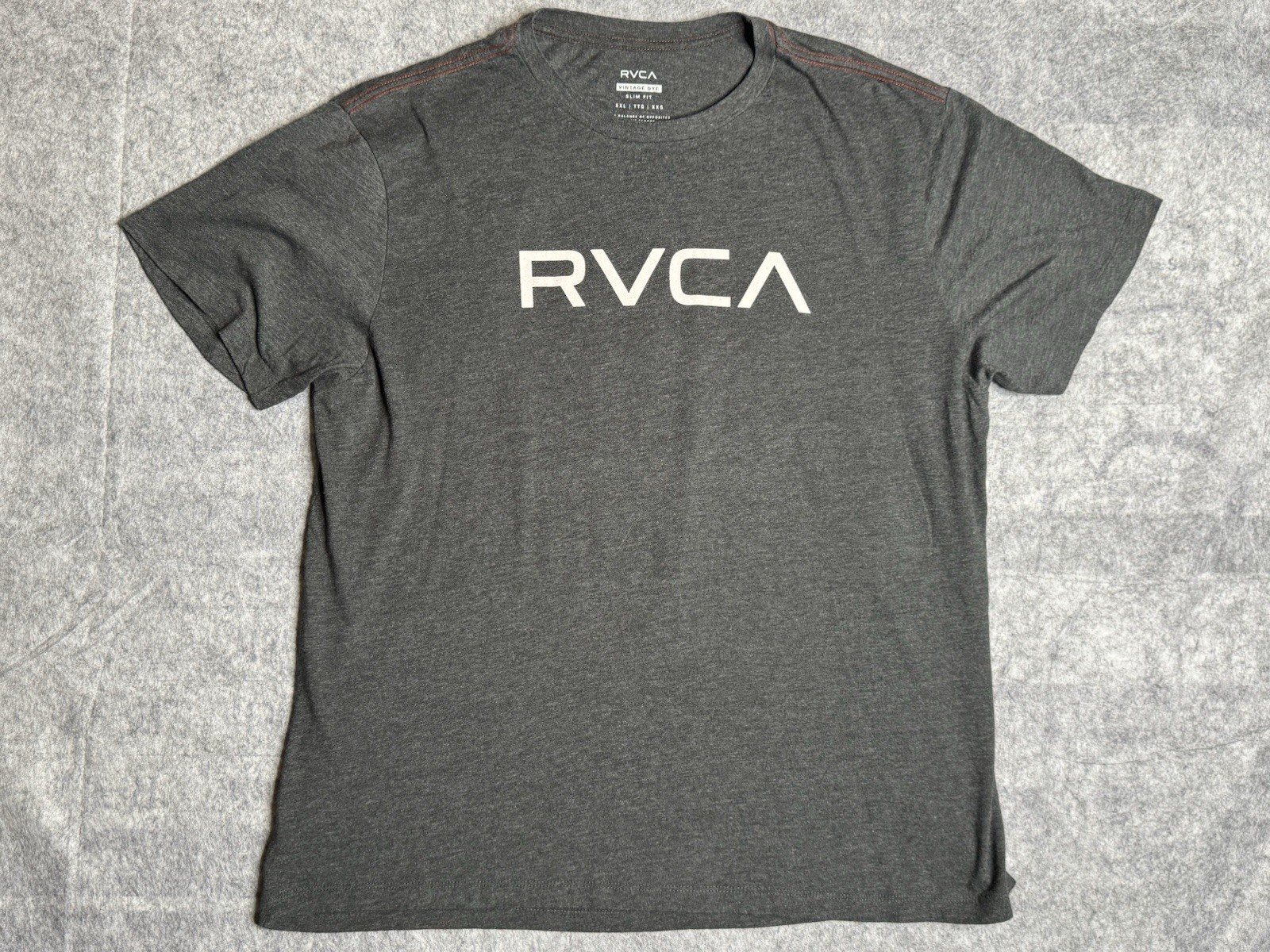 RVCA Logo T-Shirt Gray Vintage Dye Men’s XXL Slim Fit gallery