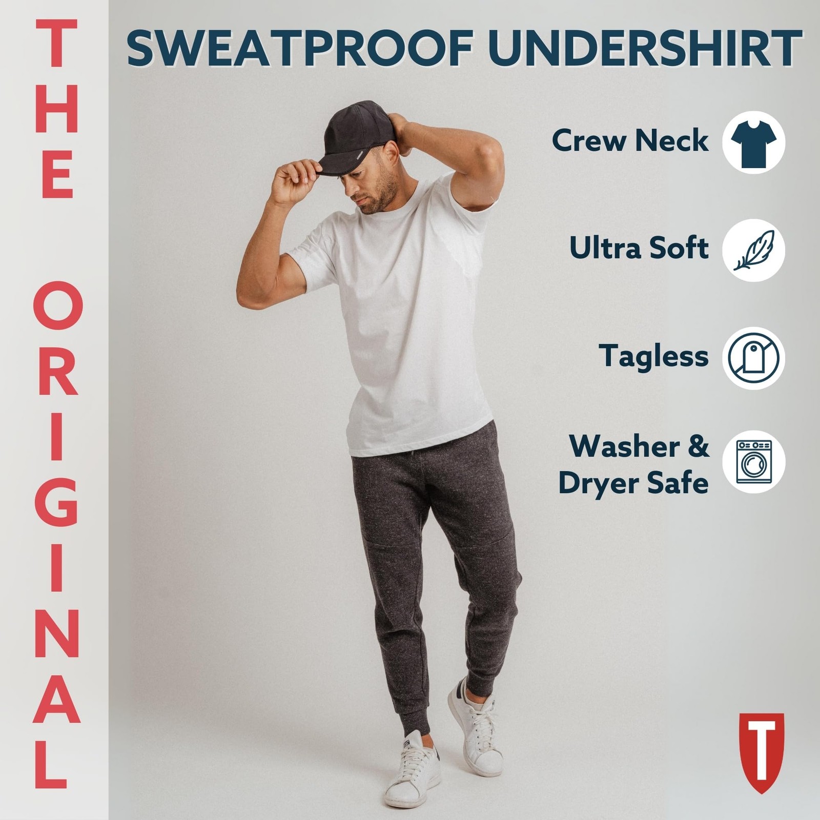 Mens Sweatproof Undershirt - Cotton Crew Neck T-Shirt with Underarm Sweat Pads gallery