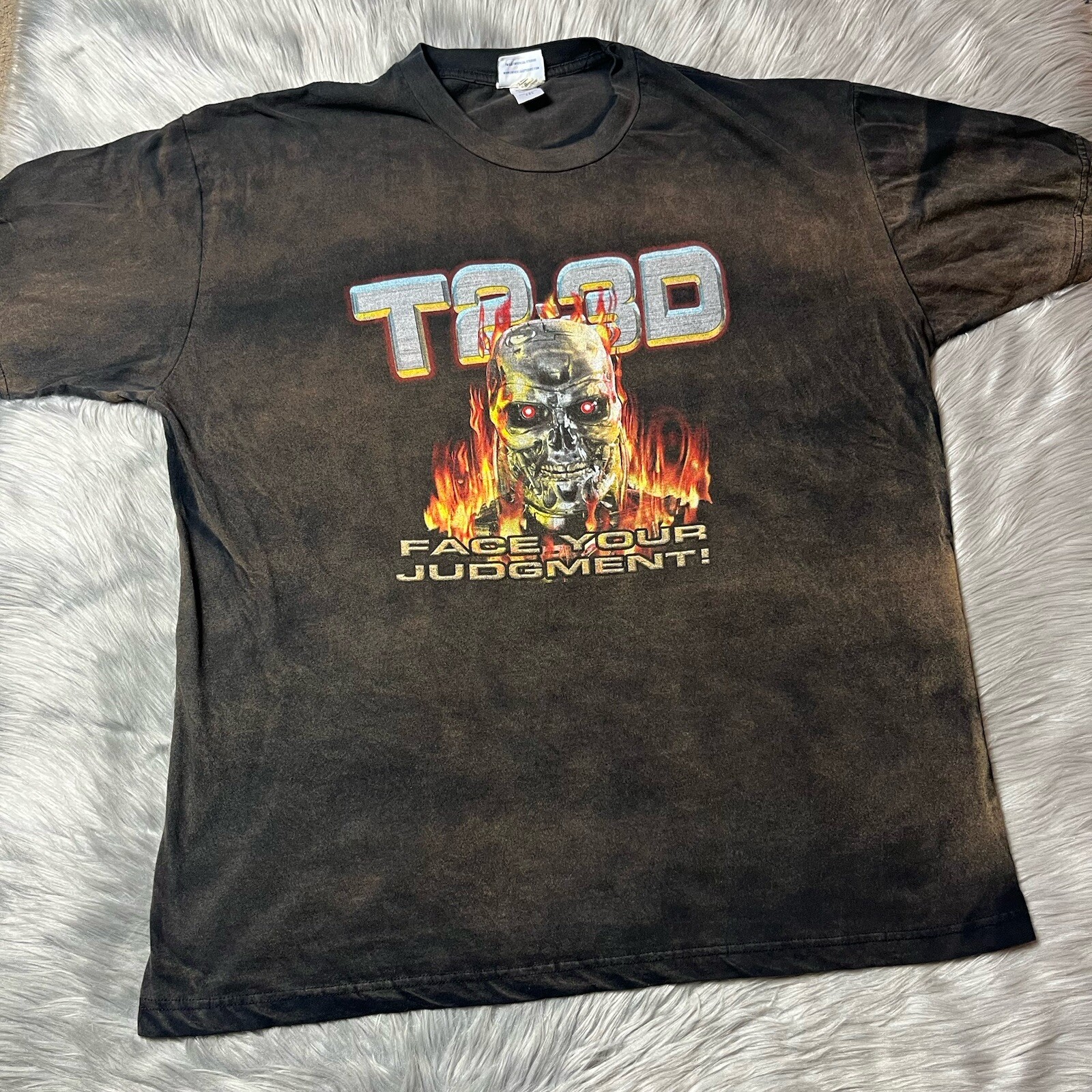 Vintage Y2K T2 3D Terminator Universal Studios Face Your Judgement Shirt