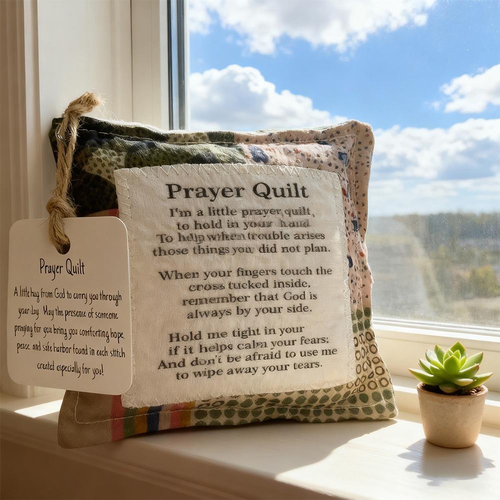 Vintage Mini Prayer Quilt With Prayer Phrase & Cross Pocket Scripture Q0J0