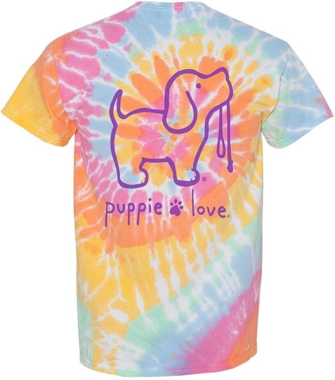 New PUPPIE LOVE Tie Dye T-Shirt, Pastel Rainbow Colors, Help Rescues