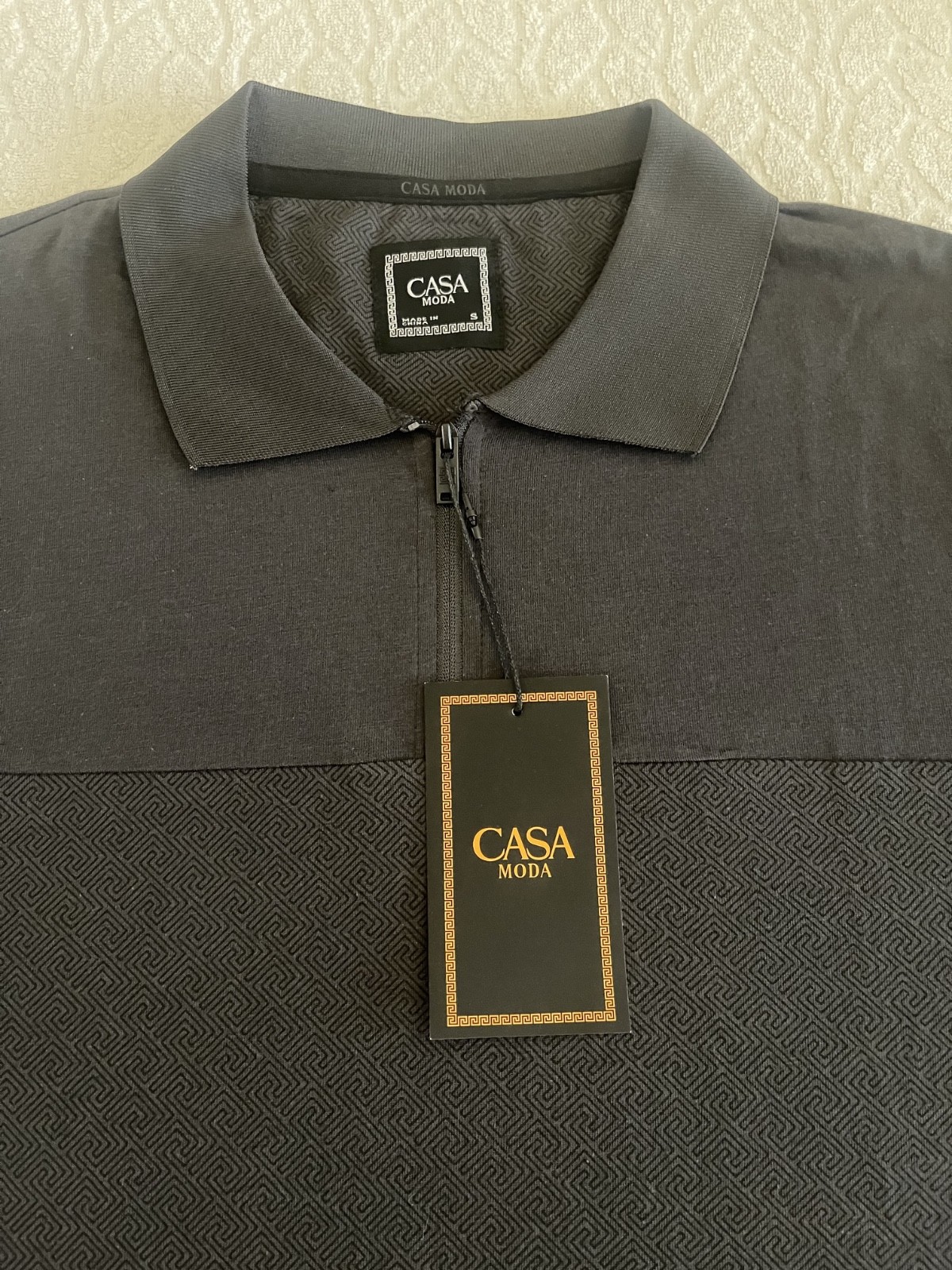 CASA MODA Couture Men's Zip-Front Polo Shirt Black Quarter-Zip Front Closure gallery