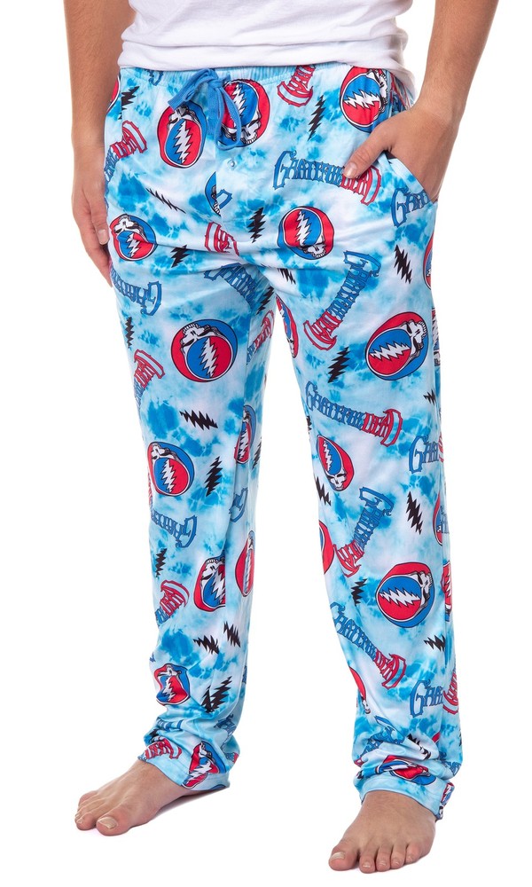 Grateful Dead Men’s Steal Your Face Blue Tie Dye Adult Lounge Pajama Pants