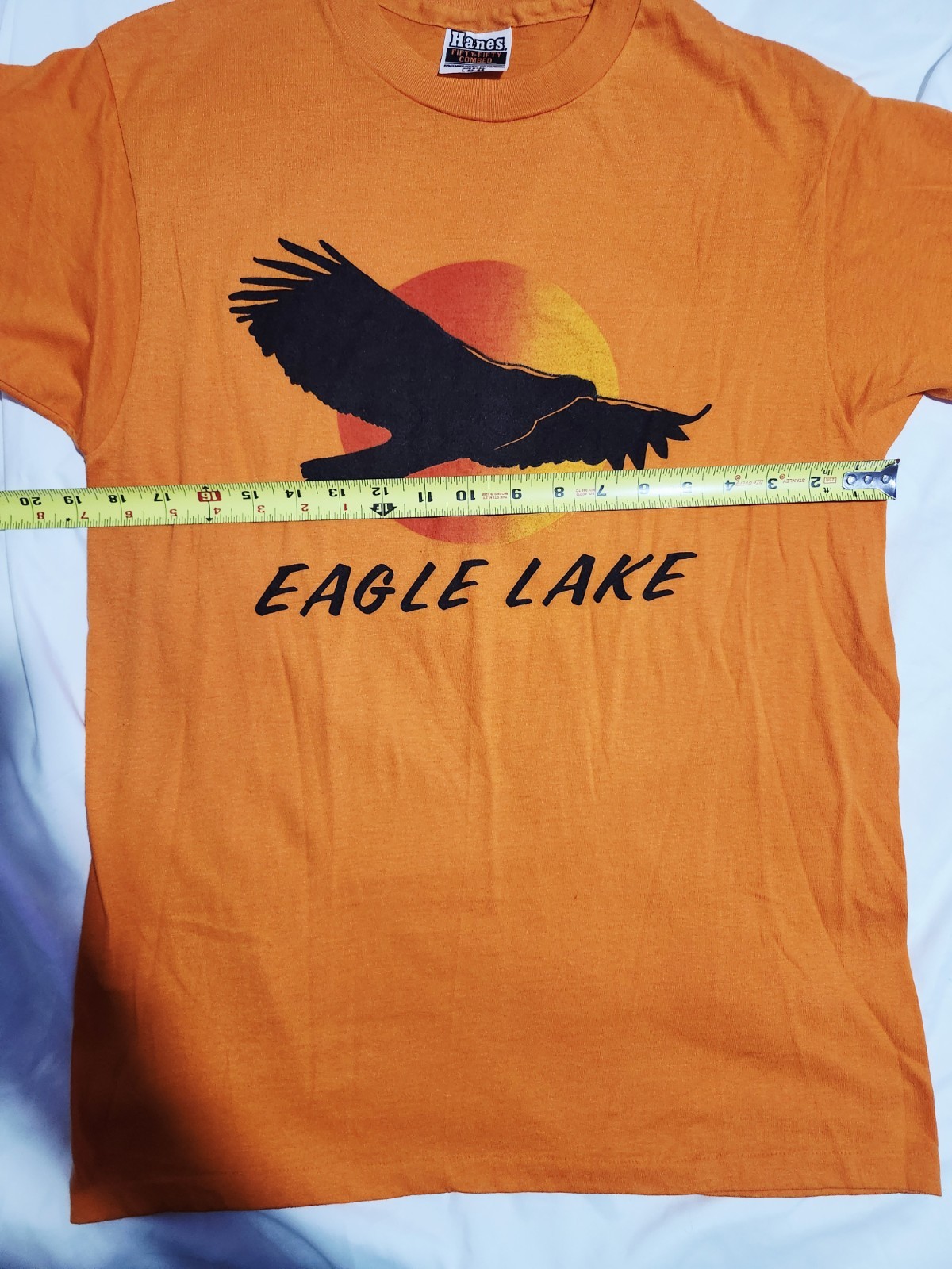 Vintage Single Stitch Eagle Lake Crew Neck T-Shirt USA Large 42-44 L Orange gallery