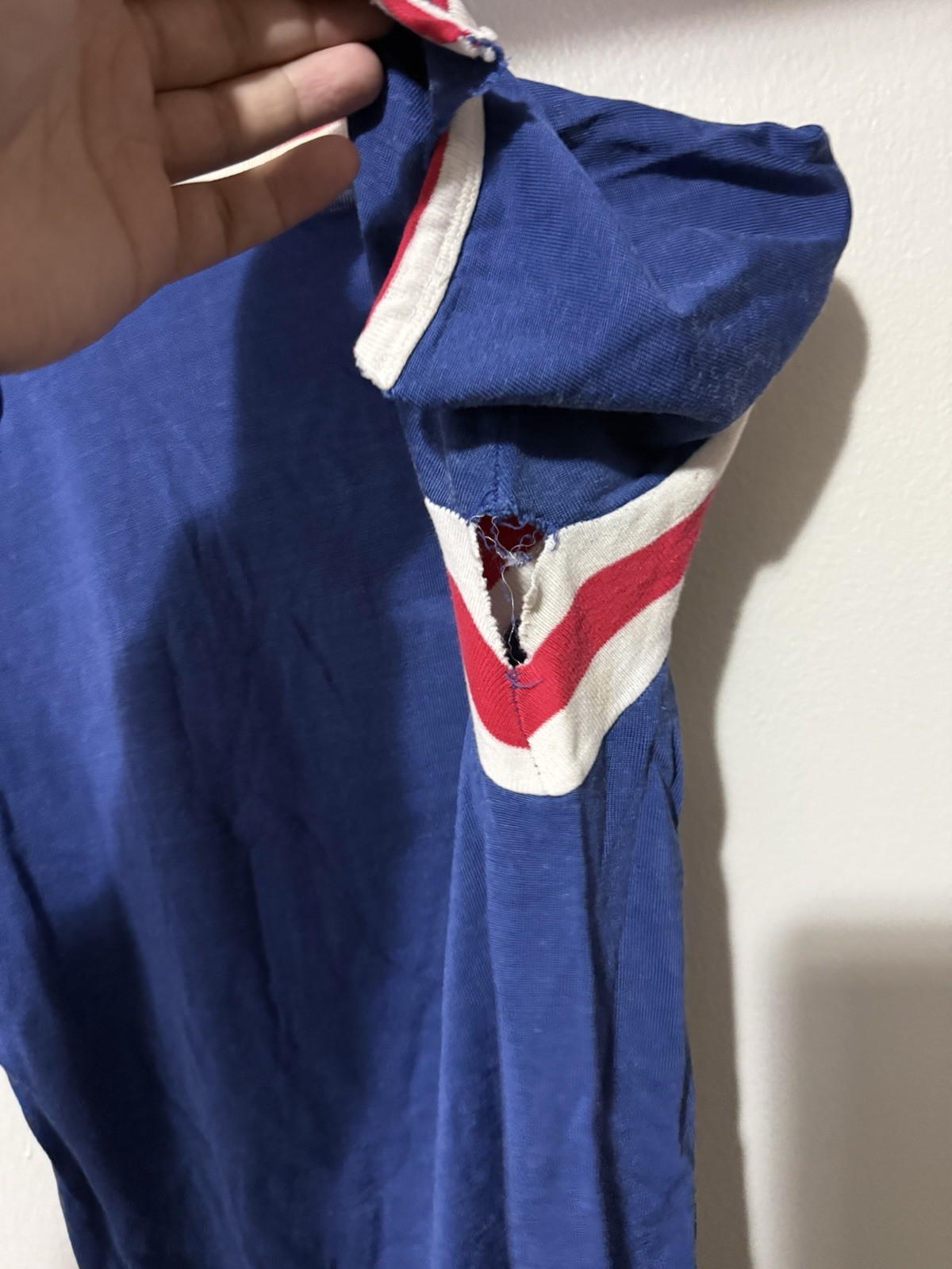 1960s Home Savings Blue Distressed Durene Ringer Jersey T-Shirt Flaws S gallery