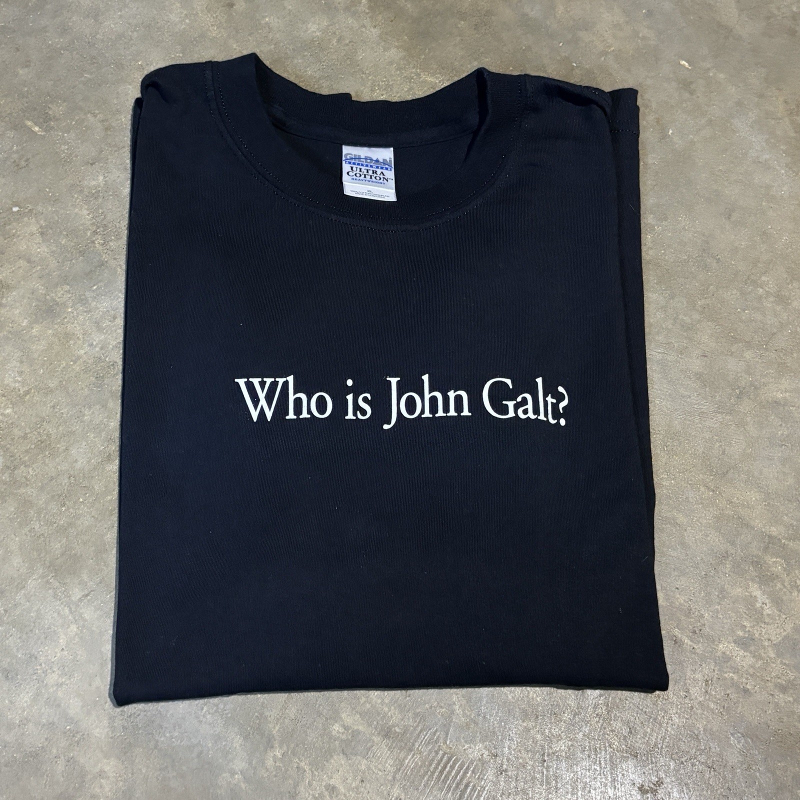 Vintage 'Who is John Galt?' Ayn Rand Atlas Shrugged Book Novel T Shirt Men's XL gallery