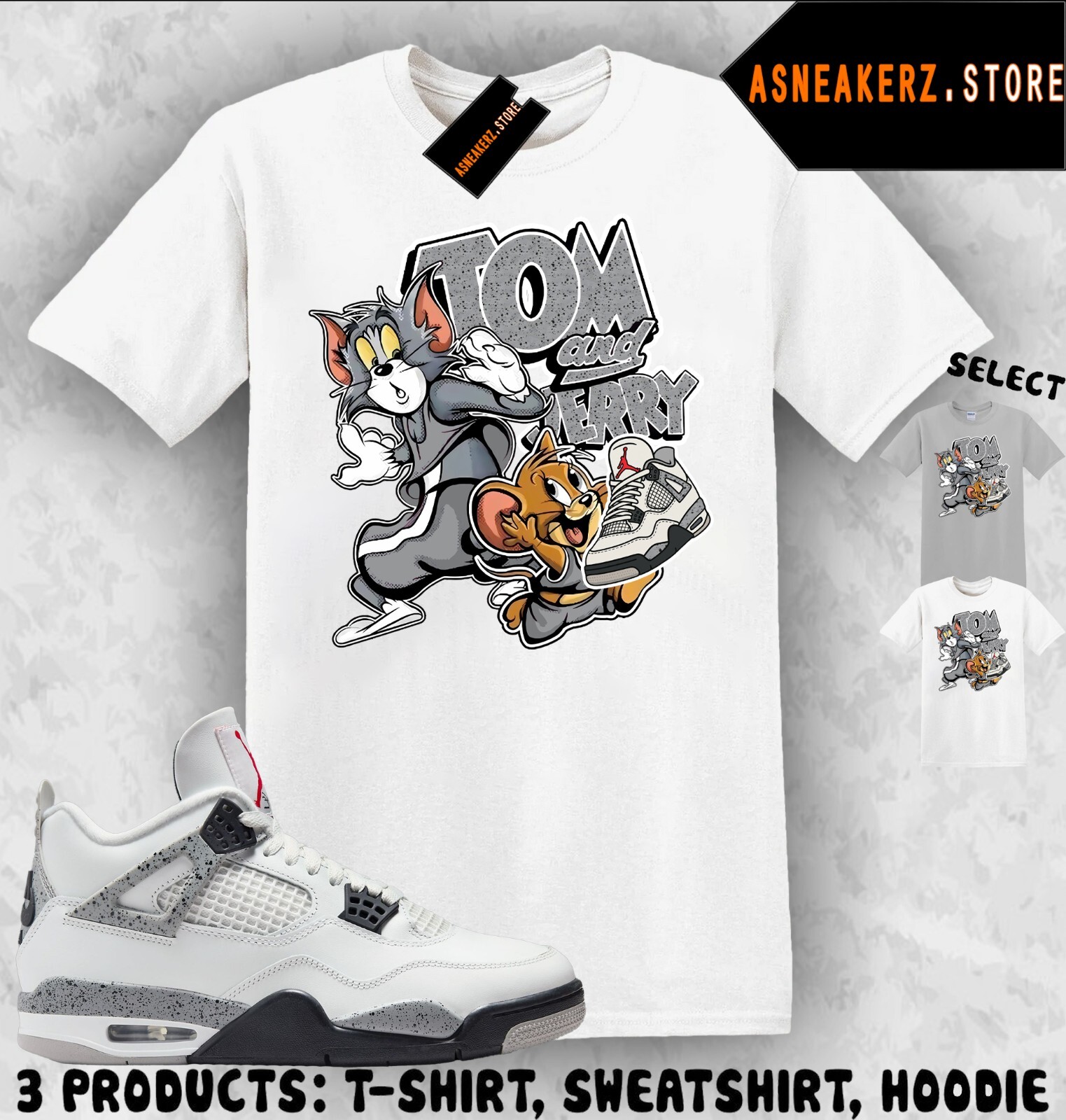 Shirt To Match AJ 4 White Cement 2025 Sneaker Matching Sneakerhead Cat And Mouse gallery