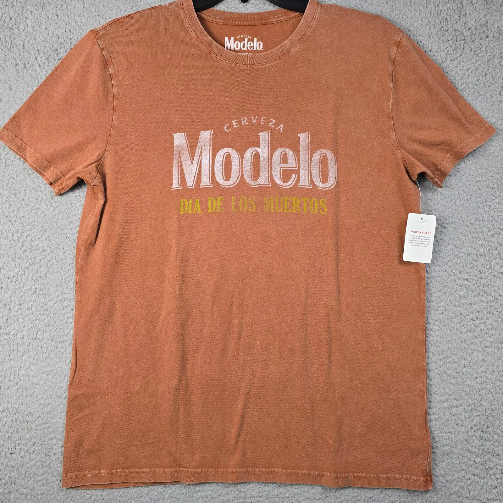 Lucky Brand Modelo Beer T Shirt Men Large Orange Mexican Cerveza Lager Retro NWT