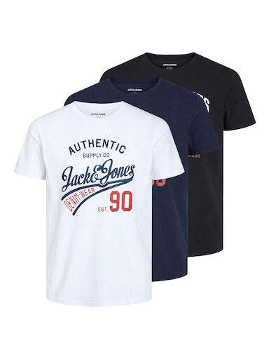 Jack & Jones Men’s 3-Pack JJETHAN Crew Neck T-Shirts – 100% Cotton
