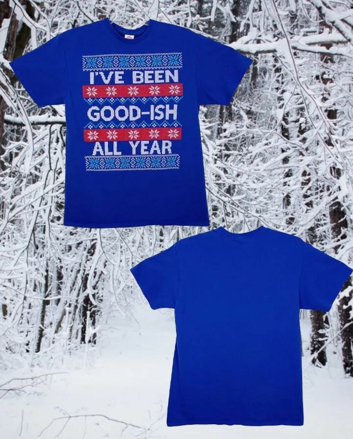 Men's Graphic T-shirt Size Large "I've Been Good-ish All Year" Blue 100% Cotton gallery
