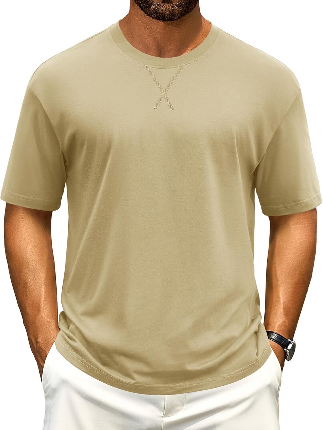 Men's Cotton Drop Shoulder T Shirt Loose Fit Soft Casual Short Sleeve Summer Tee gallery