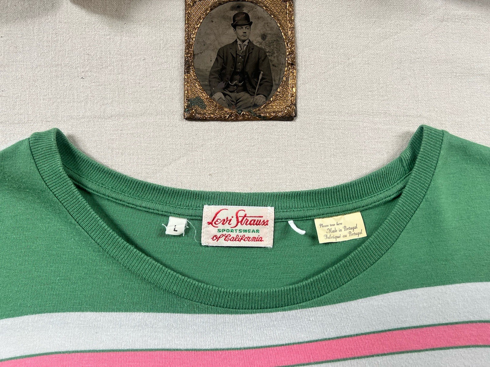 LVC T-Shirt L Levi's Vintage Clothing 60s Sportswear Single Stitch Green Stripe gallery