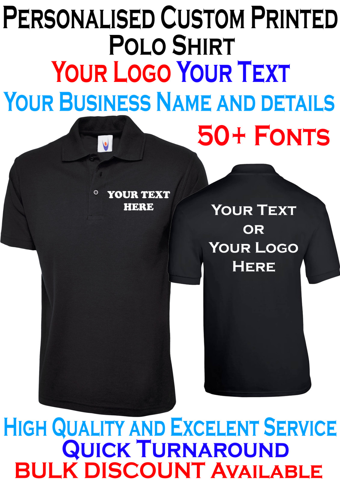 Personalised Custom Printed Polo Shirt Uneek your text logo unisex workwear top gallery