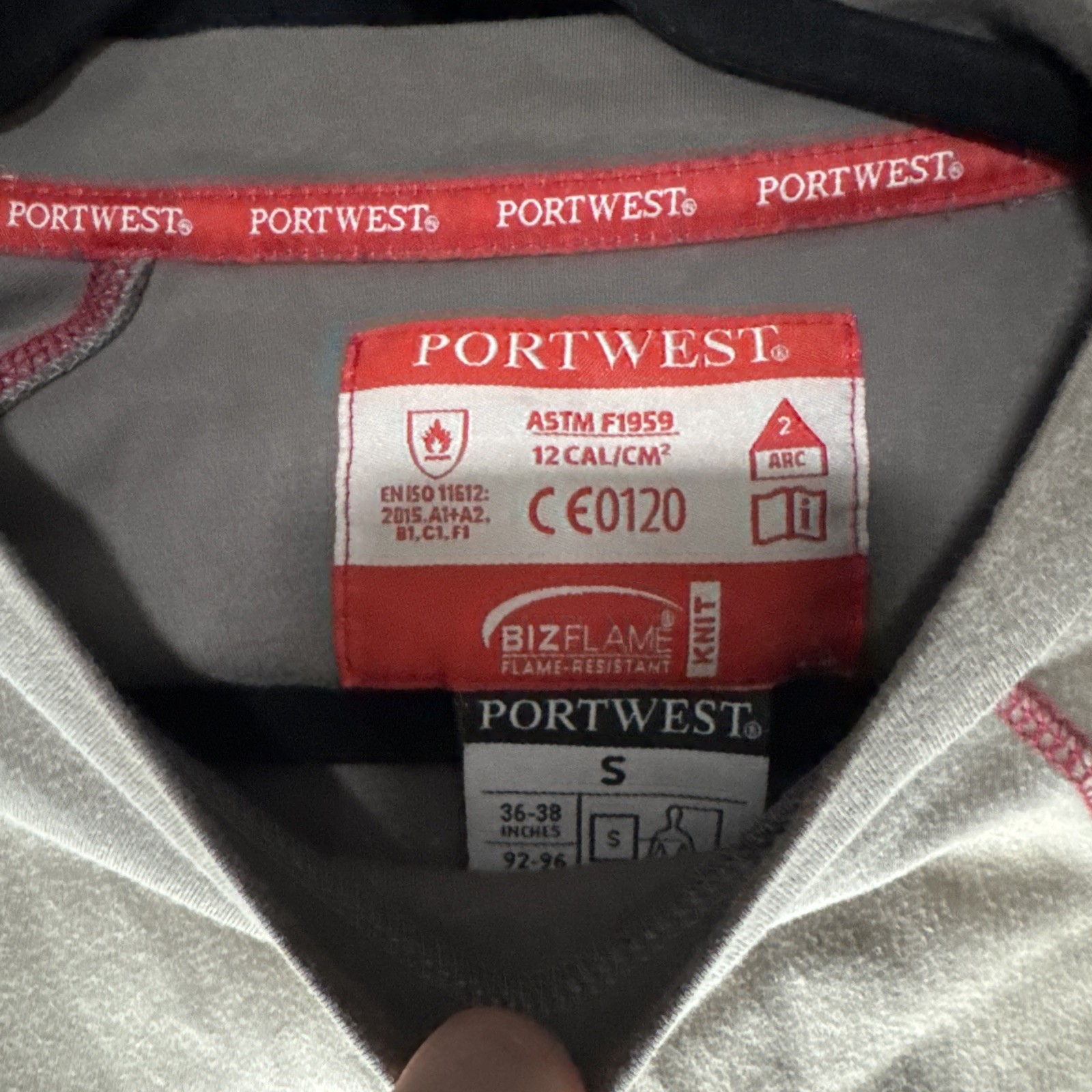 Portwest Biz Flame Resistant Knit Mens S Gray Long Sleeve T-shirt Work Utility gallery