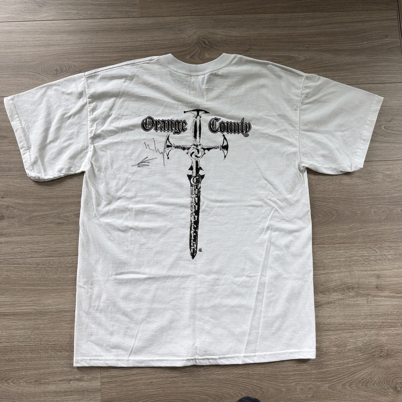 Vintage Y2K OCC Orange County Choppers Sword Mens White Shirt L READ Singed? gallery