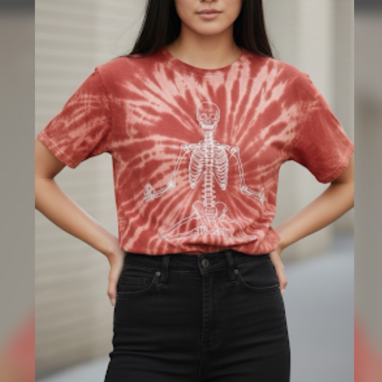Chemistry Red Tie-Dye Short Sleeve 100% Cotton Tee Namaste Skeleton Yoga Large