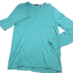 $145 ATM Anthony Thomas Melillo Destroyed Henley Shirt Amalfi Green Mens Medium