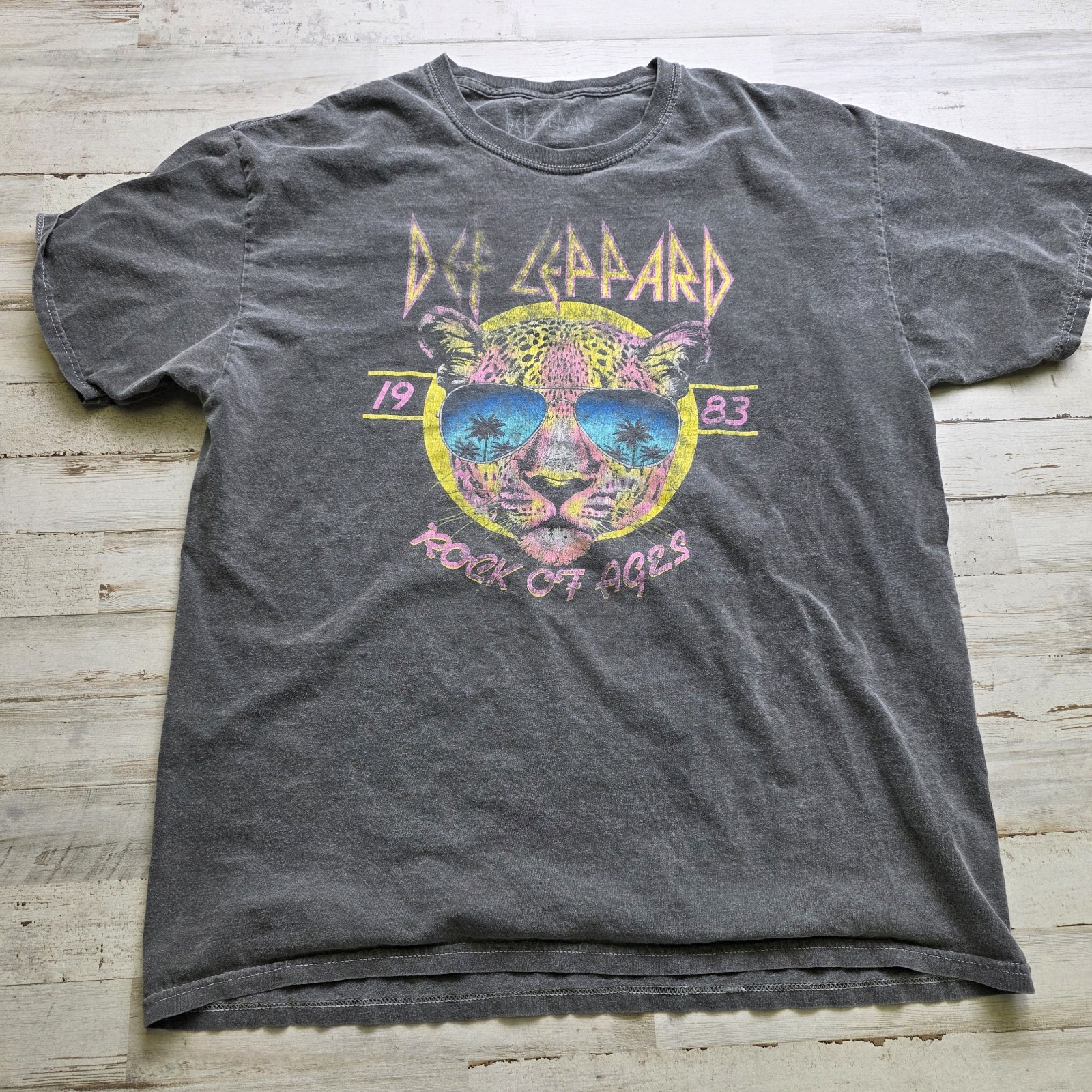 Retro Def Leppard Rock Of Ages 1983 Goodie Two Sleeves Graphic Tee Rock Band M/L gallery