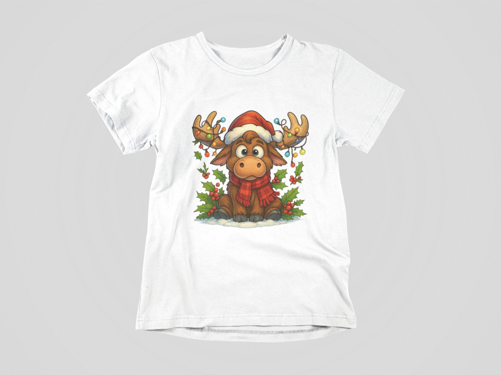 Cute Christmas Moose Shirt | Holiday Cartoon Reindeer Lights Sweater Tee Unisex
