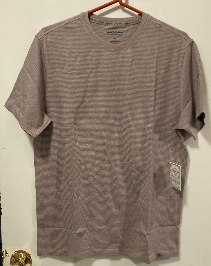 Flag & Anthem Men’s Taupe Horizontal Grey Striped Short Sleeve T-Shirt Medium