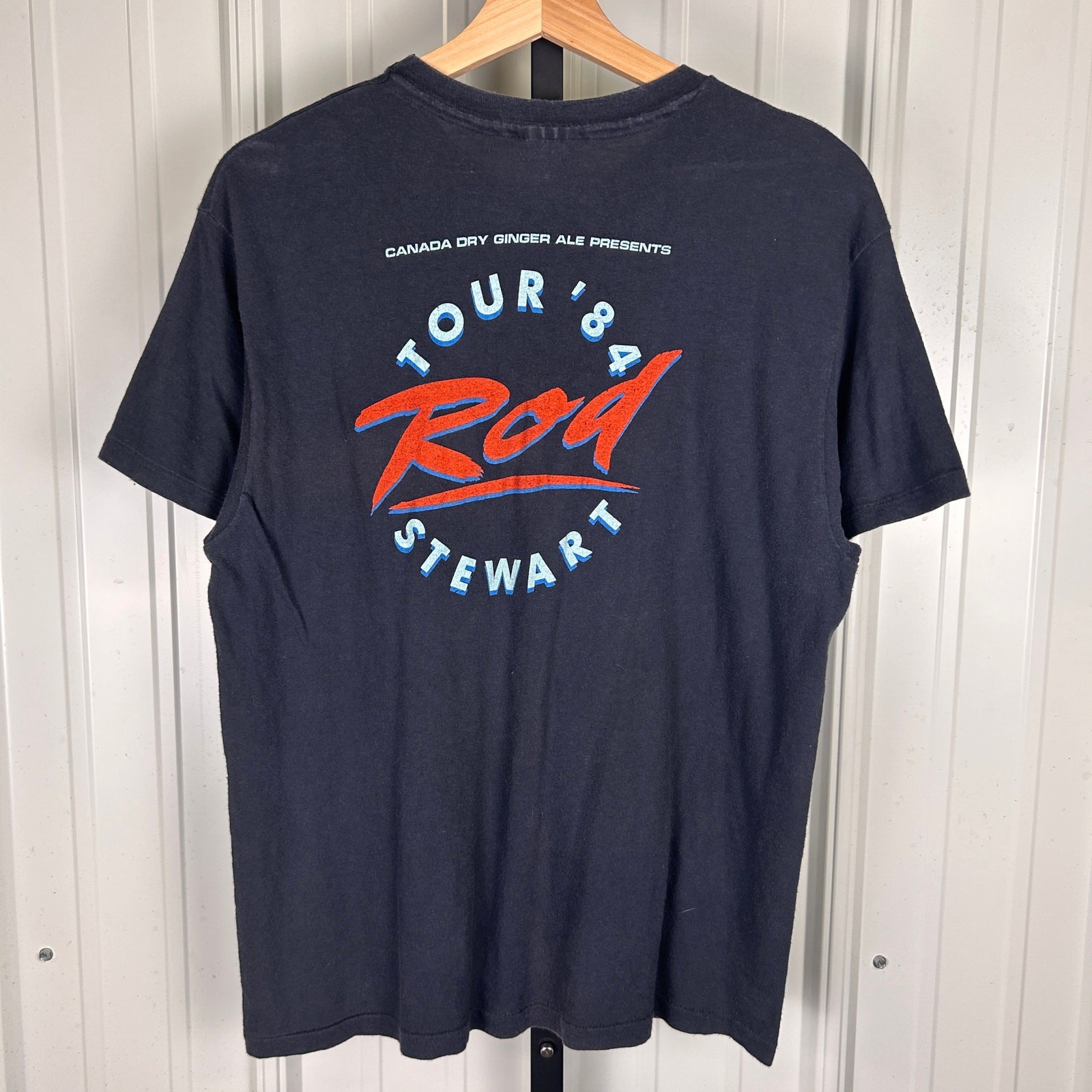 Rod Stewart 1984 Camouflage Tour Canada Dry Vintage Large Band Tee gallery