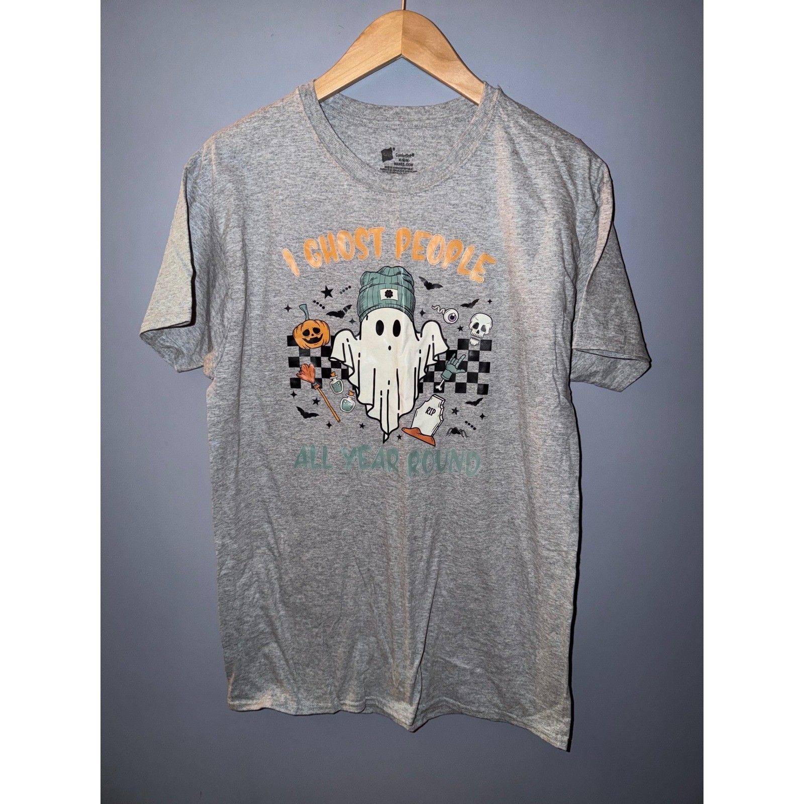 Hanes ComfortSoft I Ghost People All Year Round Graphic Tee Heather Gray Mens M gallery