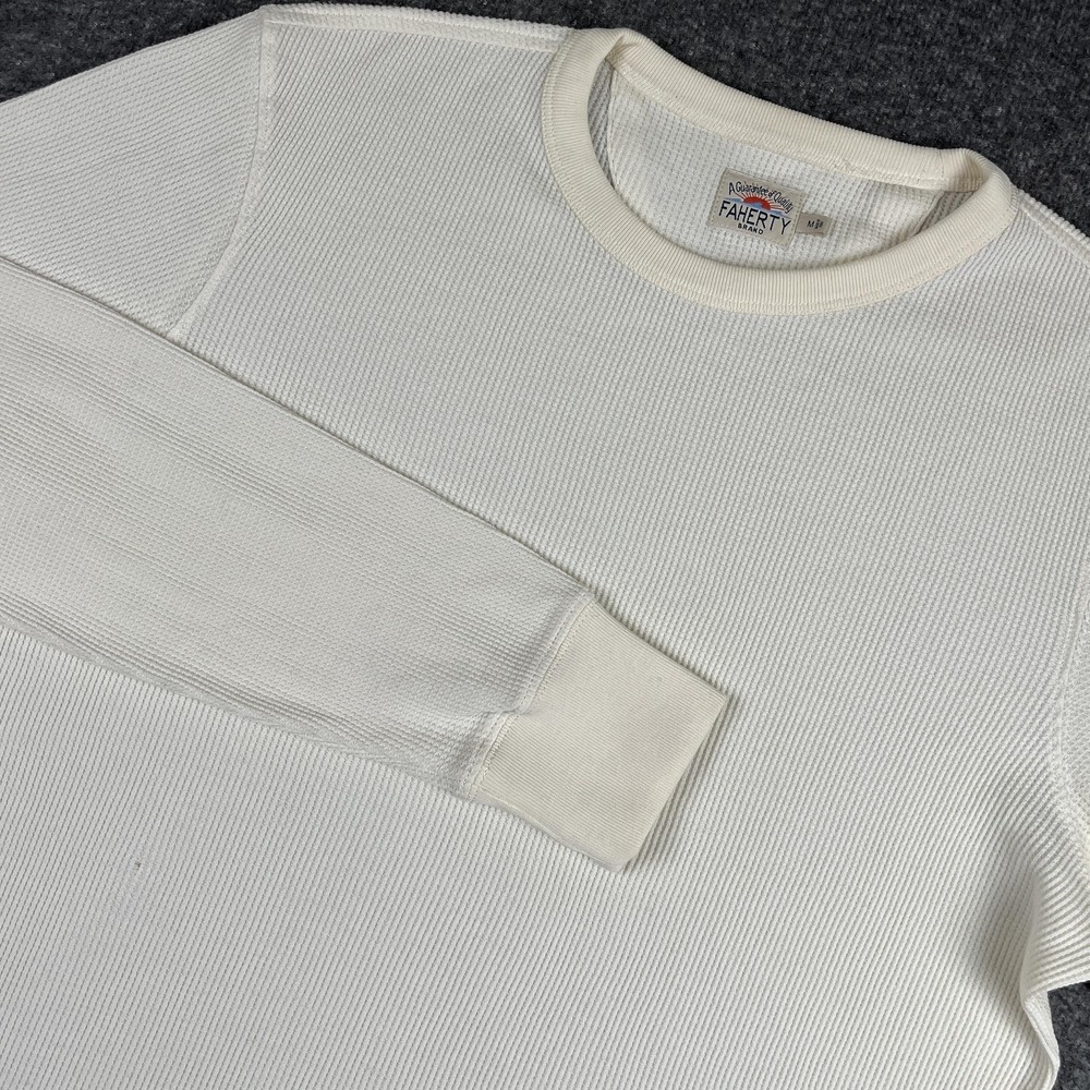 Faherty Shirt Mens Medium Cream Waffle Knit Thermal Long Sleeve Tee Crewneck