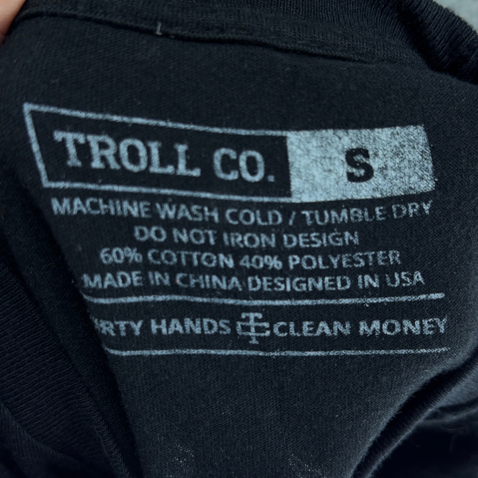 Troll Co T Shirt Mens Small Black Dirty Hands Clean Money Graphic Back Workwear gallery