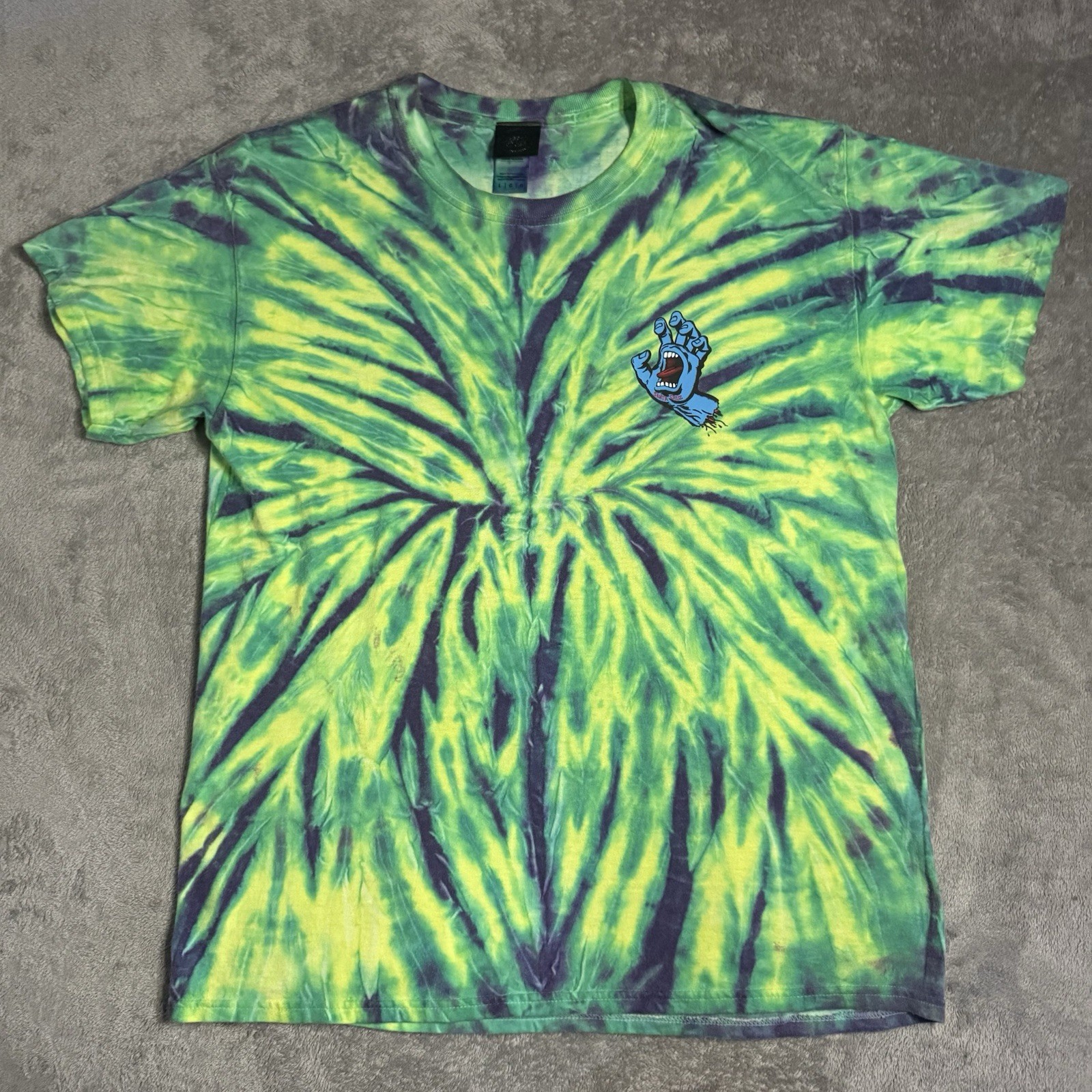 Santa Cruz Screaming Hand T-Shirt Mens Large Green & Yellow Tie Dye Strong Color gallery