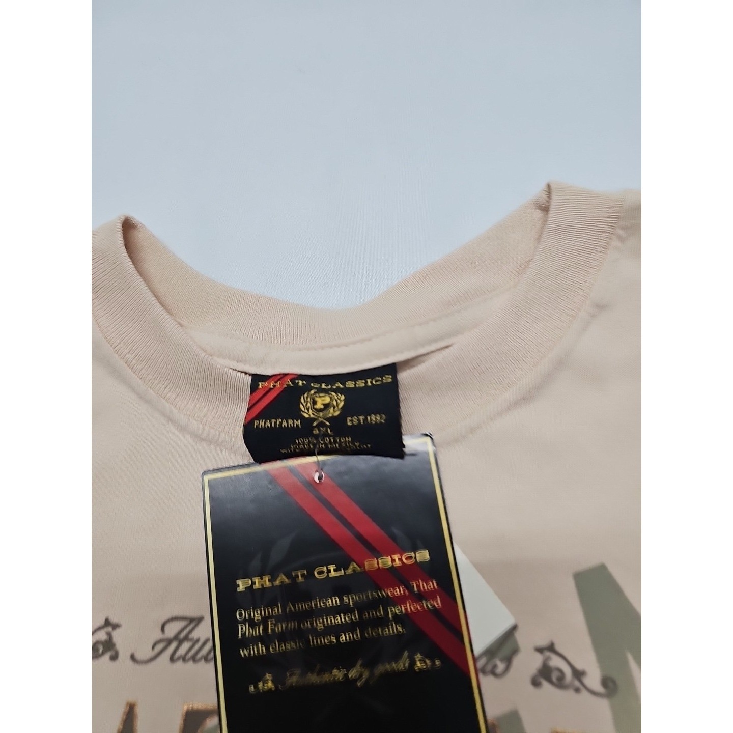 Phat Farm Mens Vintage Beige Graphic Design Retro Shirt 90s Y2K Hip Hop Sz 4xl gallery