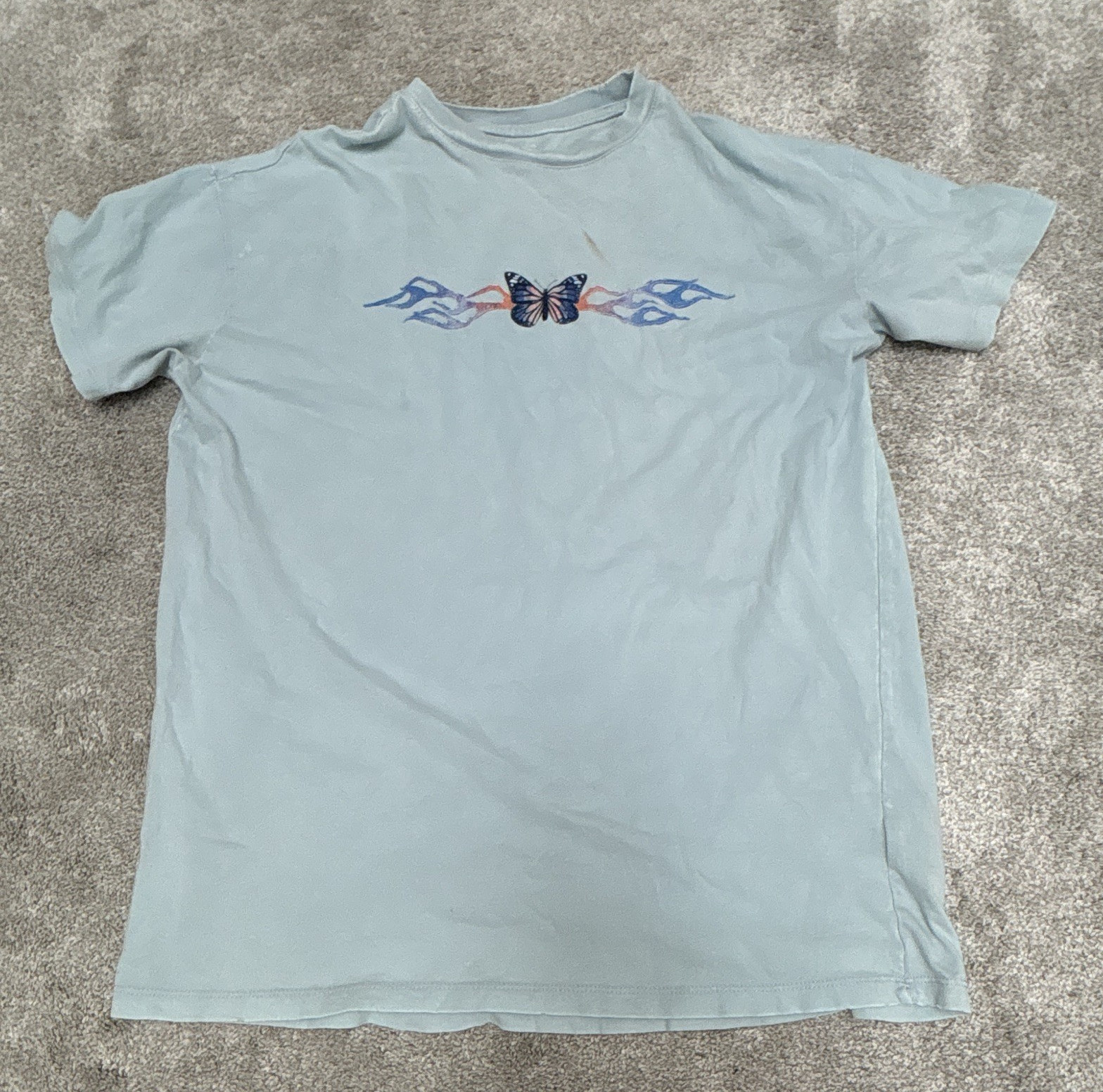 XS Light Blue Butterfly Crew Neck T-Shirt Oversized FREE SHIPPING gallery