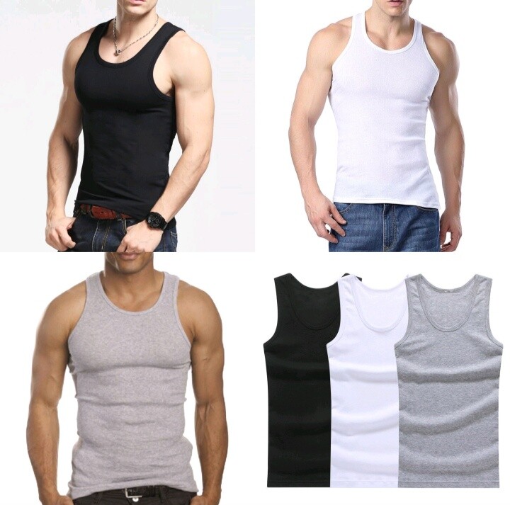 Men's 100% Cotton Tank Top A-Shirt Wife Beater Ribbed Undershirts Size: S-4XL gallery