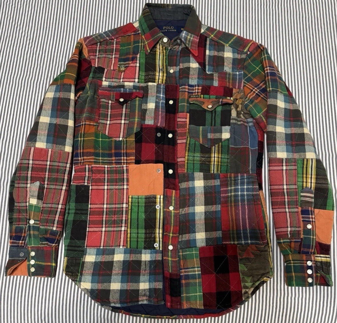 RARE POLO RALPH LAUREN PATCHWORK QUILTED WESTERN BUTTON SHIRT JACKET SZ XS
