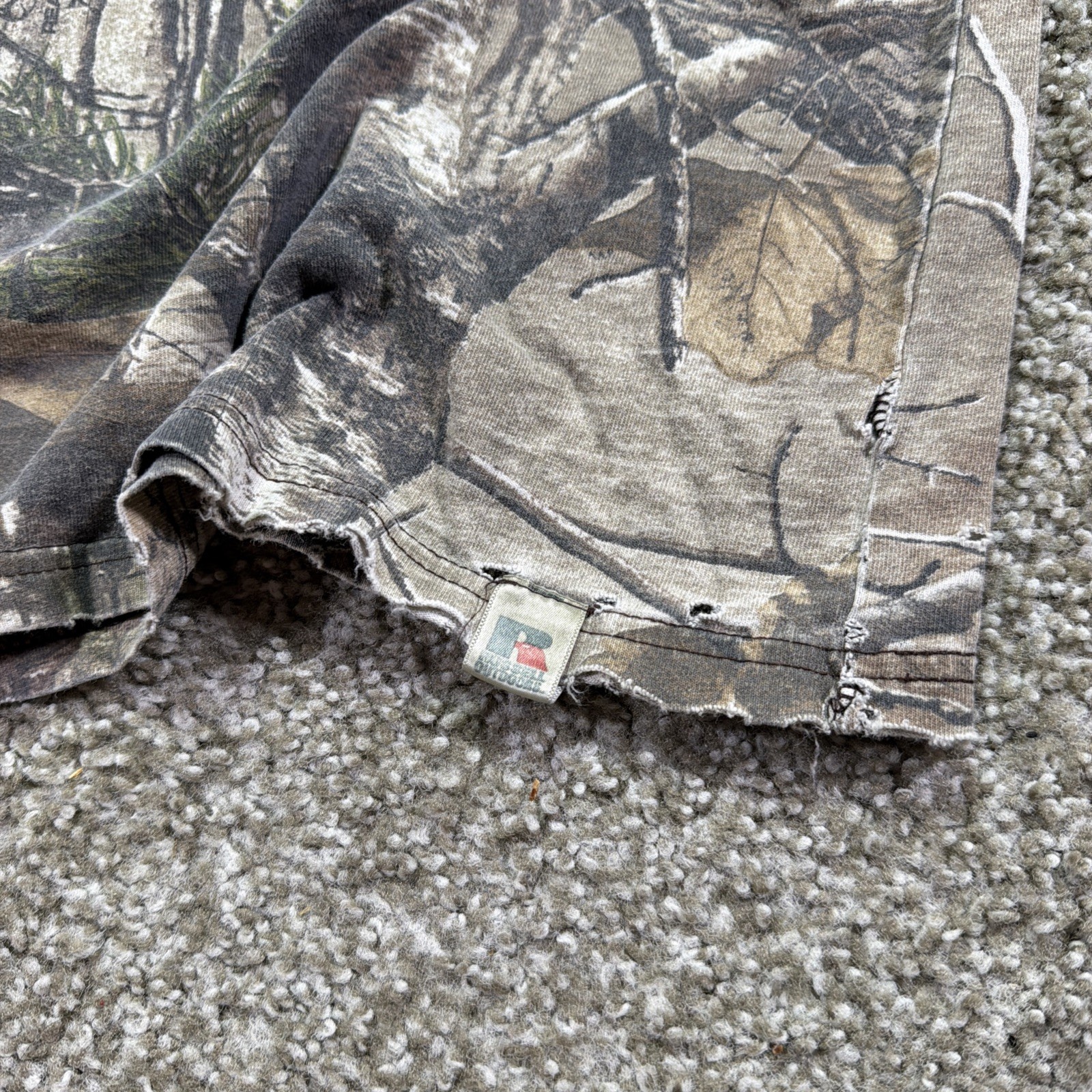 Vintage Russell Athletic Camo Tee Super Faded And Distressed Size XL Essentials gallery