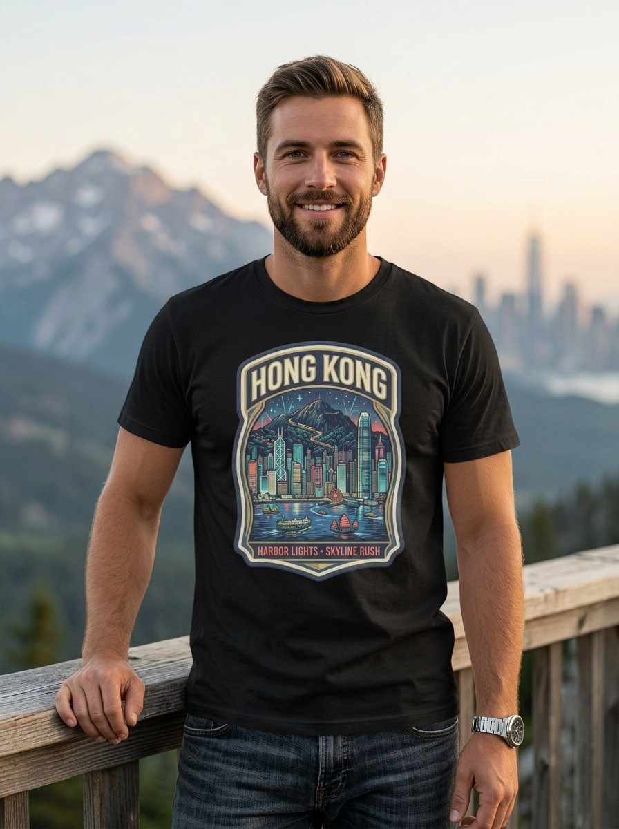 Hong Kong Harbor Skyline Graphic T-Shirt Unisex Travel Tee gallery