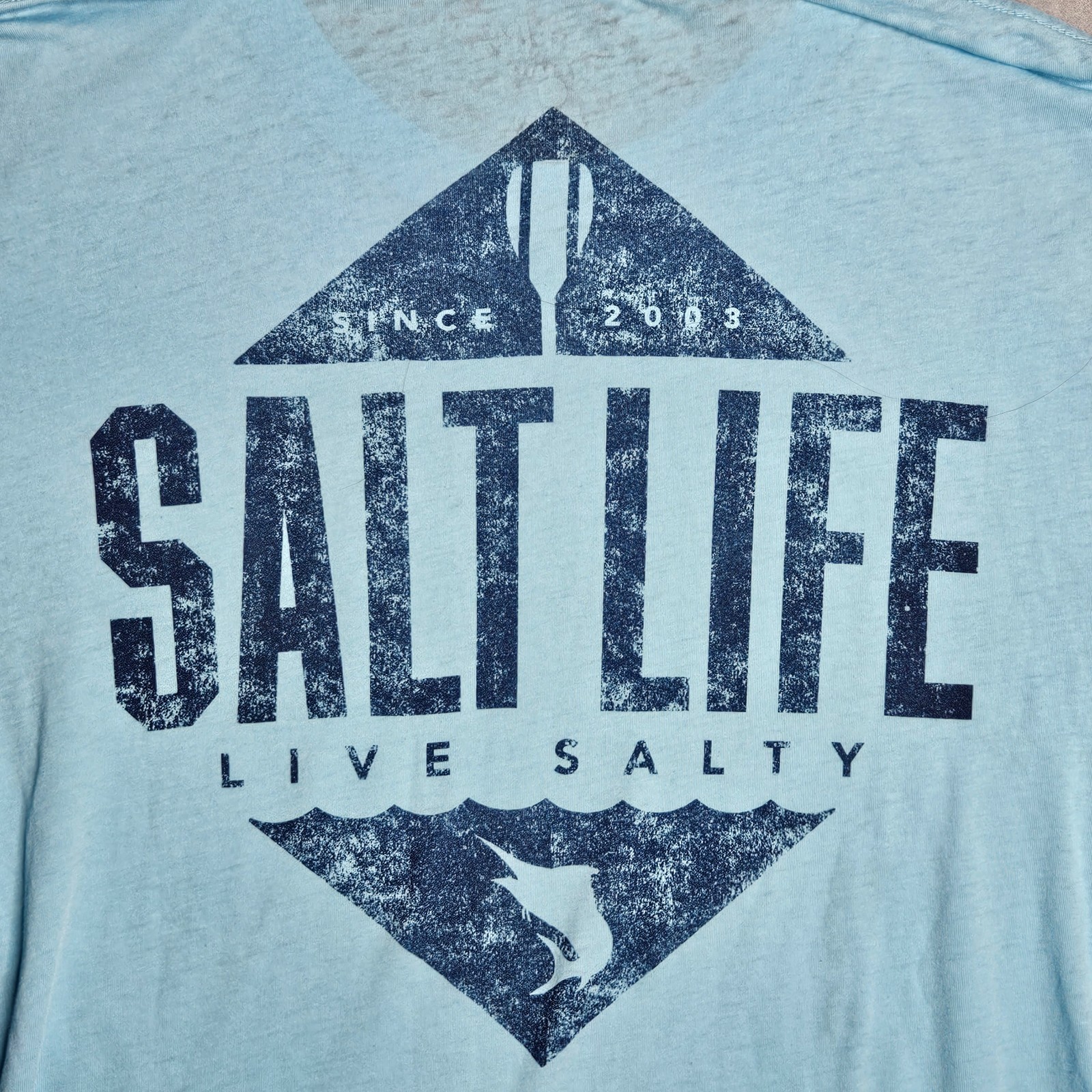 Salt Life T-Shirt Mens Medium Blue Live Salty Graphic Tee Pocket Marlin Oar gallery