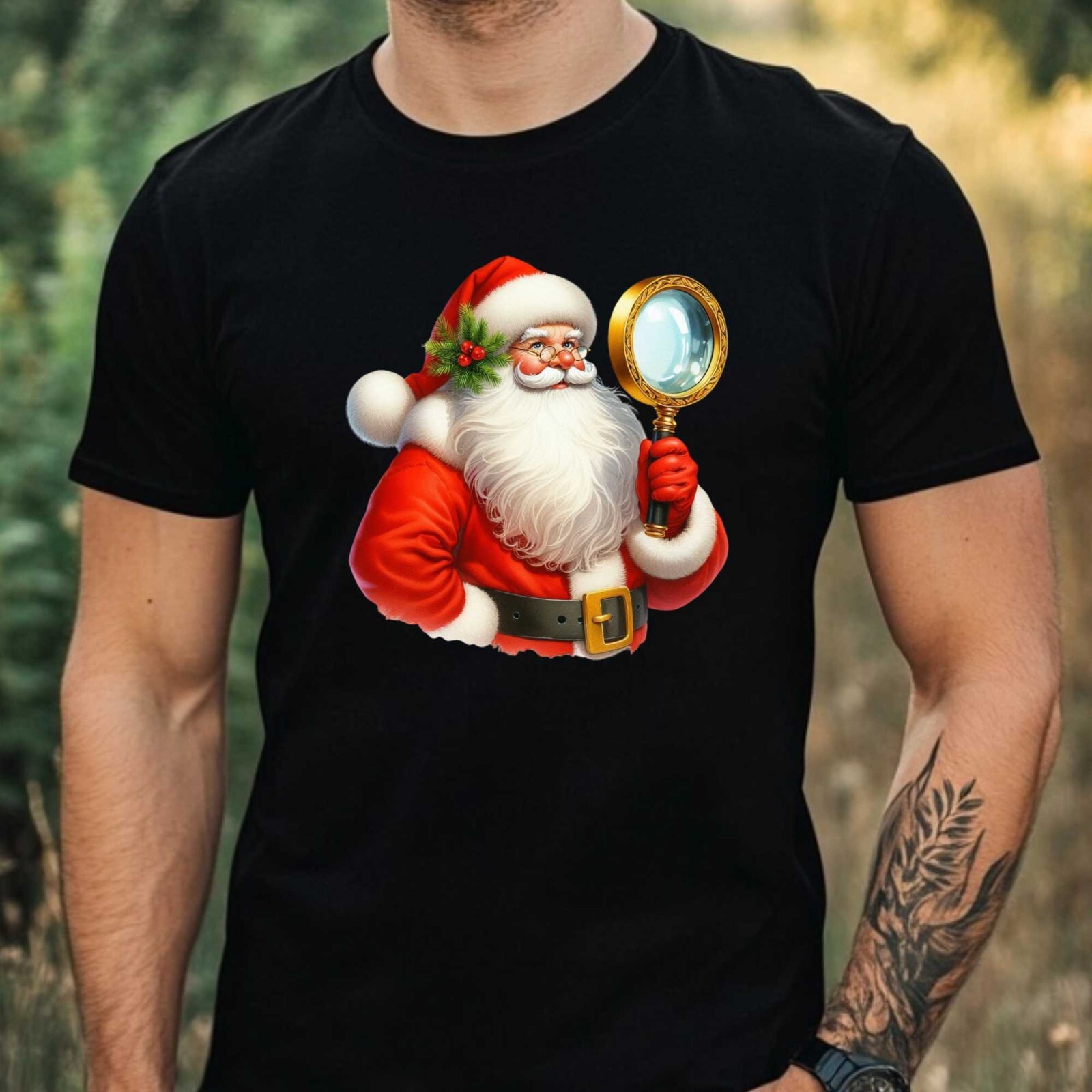 Mens Detective Santa Claus Theme Cotton T-Shirt Size XS to 5XL gallery