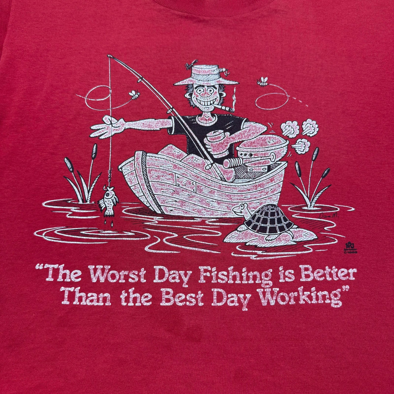 Vintage 1988 Worst Day Fishing Better Than Best Day Working Funny T-Shirt Large gallery