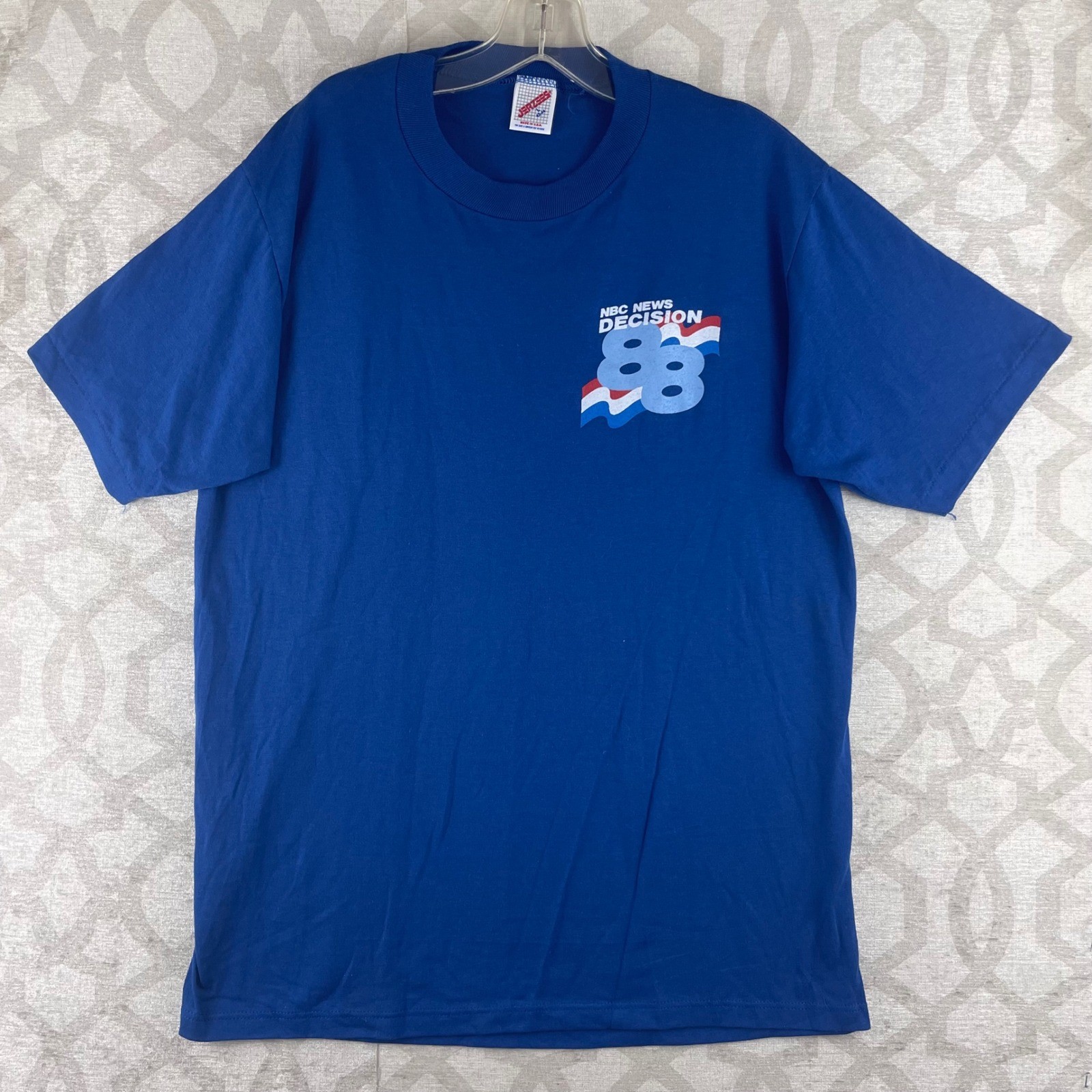 Jerzees NBC News Decision 88 Mens L Blue Excellent Vintage 1988 USA T-Shirt gallery