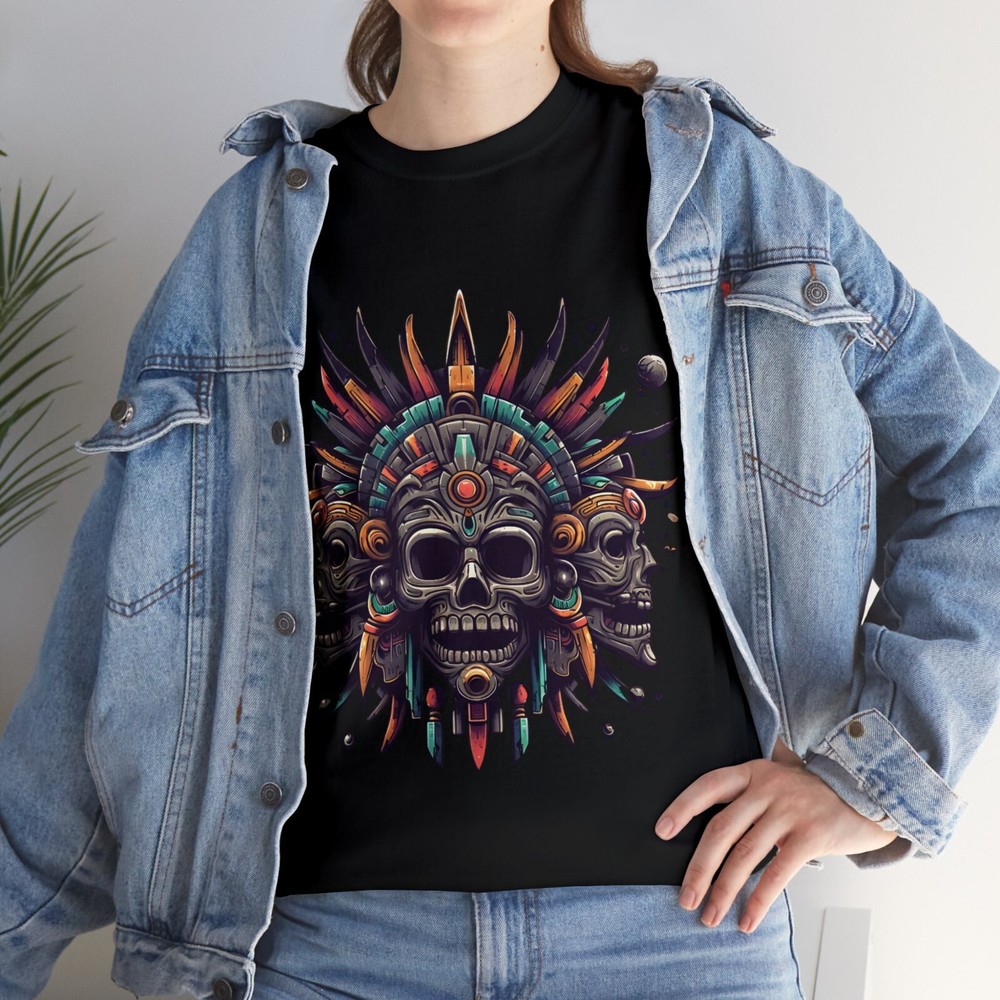 Aztec Mayan Skull Mask Ancient Shaman Mexican Warrior Unisex Cotton T-shirt