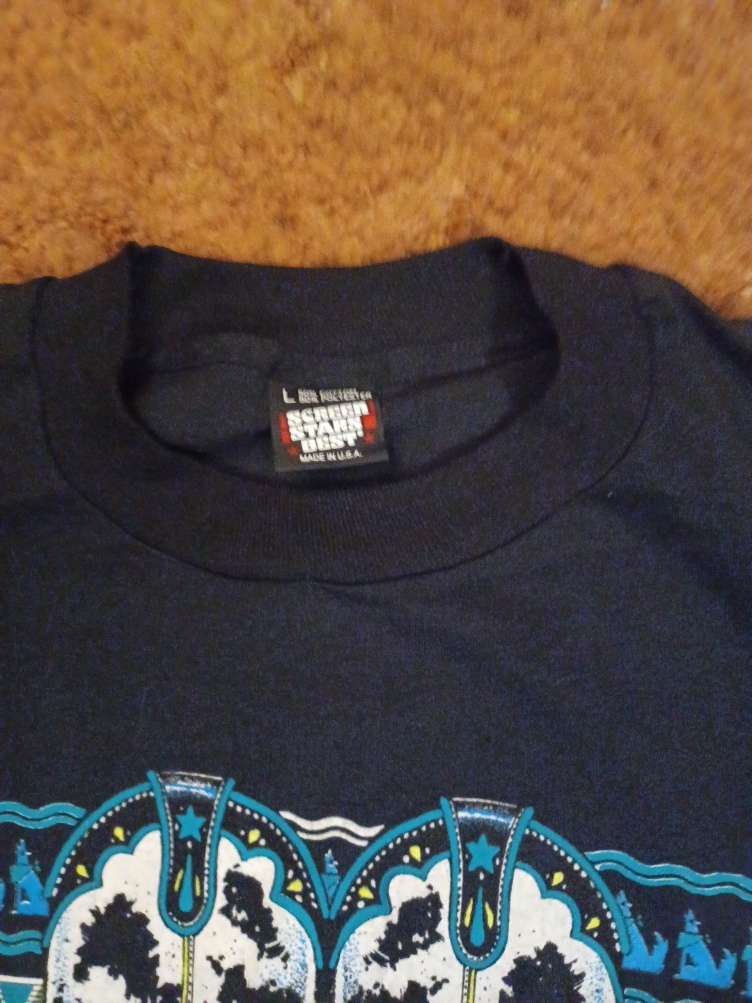 VTG Screen Stars Best Single Stitch T-shirt Cowboy Boots Large Black TEES Wow gallery