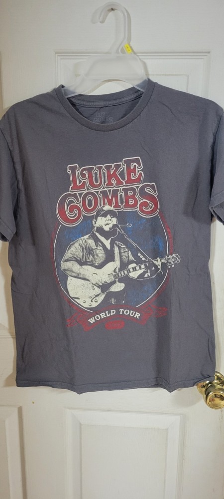 Large Gray And Red Luke Combs World Tour Graphic T Shirt #Country