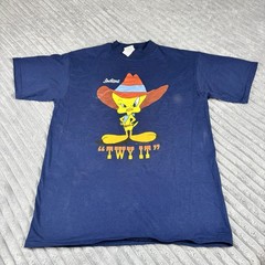 Vintage Tweety Bird Shirt Adult Large Blue Western 90s Looney Tunes Cowboy