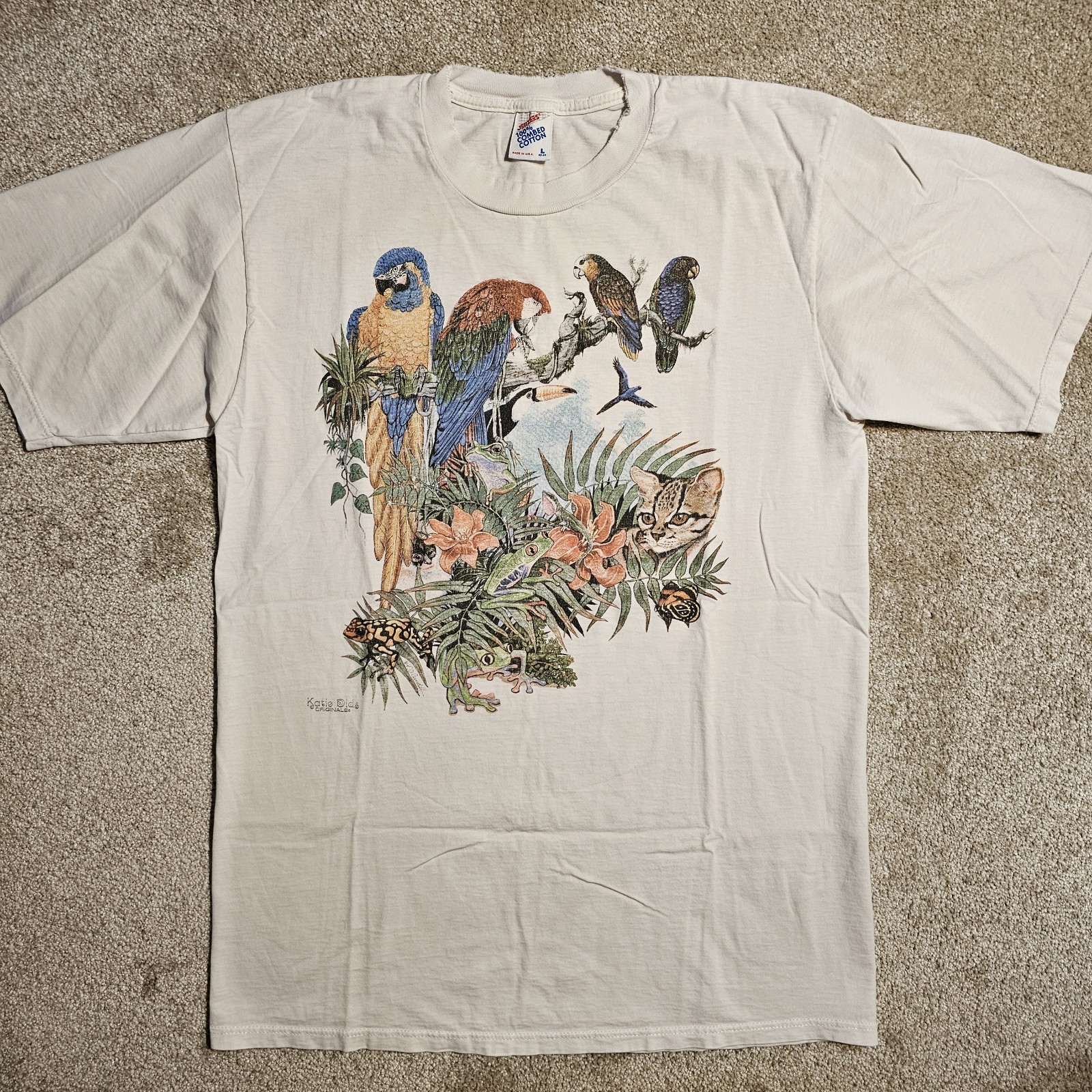 Vintage 90s Katie Dids Jungle Animal Art T-shirt Mens M Grunge Sleeze Nature Emo gallery