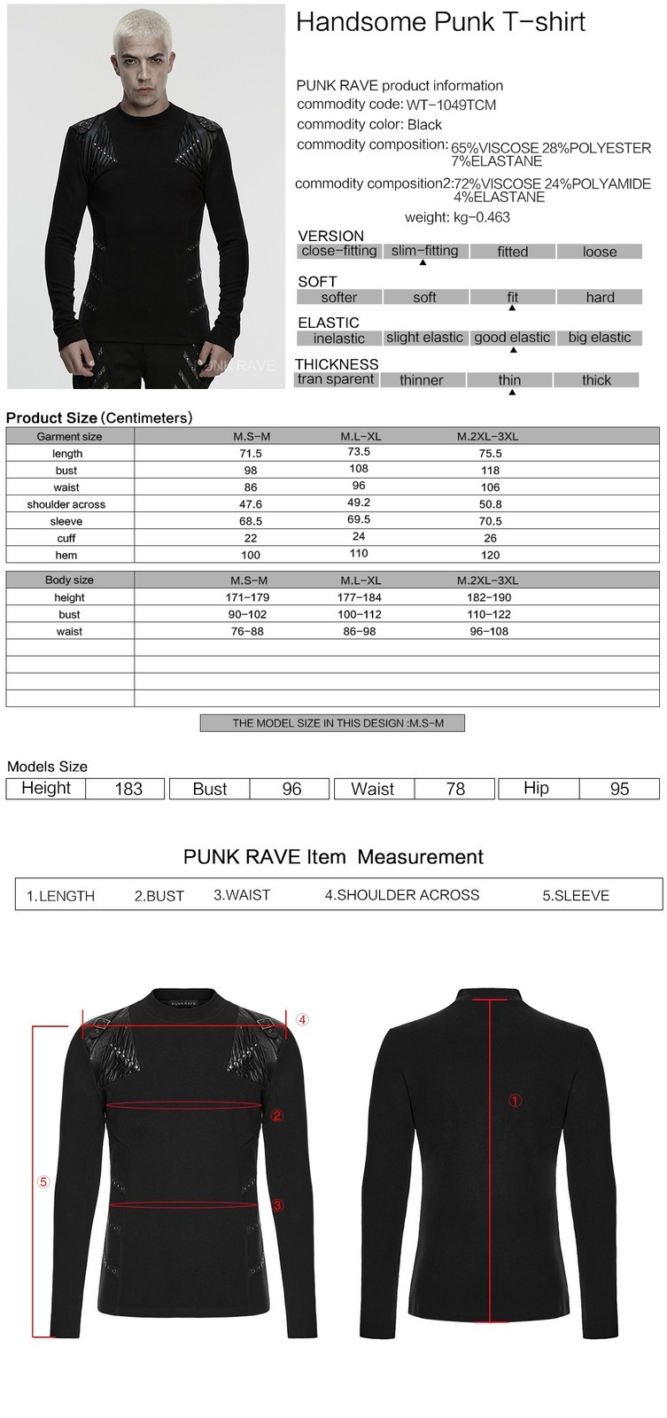 Punk Rave Men Black Gothic Handsome Punk Splicing Knitted T-Shirt Slim Fit Tops gallery