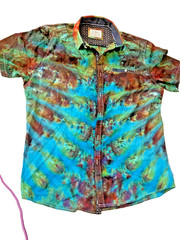 Custom Colorful handmade Ice Dyed New Craft+Flow Button Up Dress Shirt, Mens M
