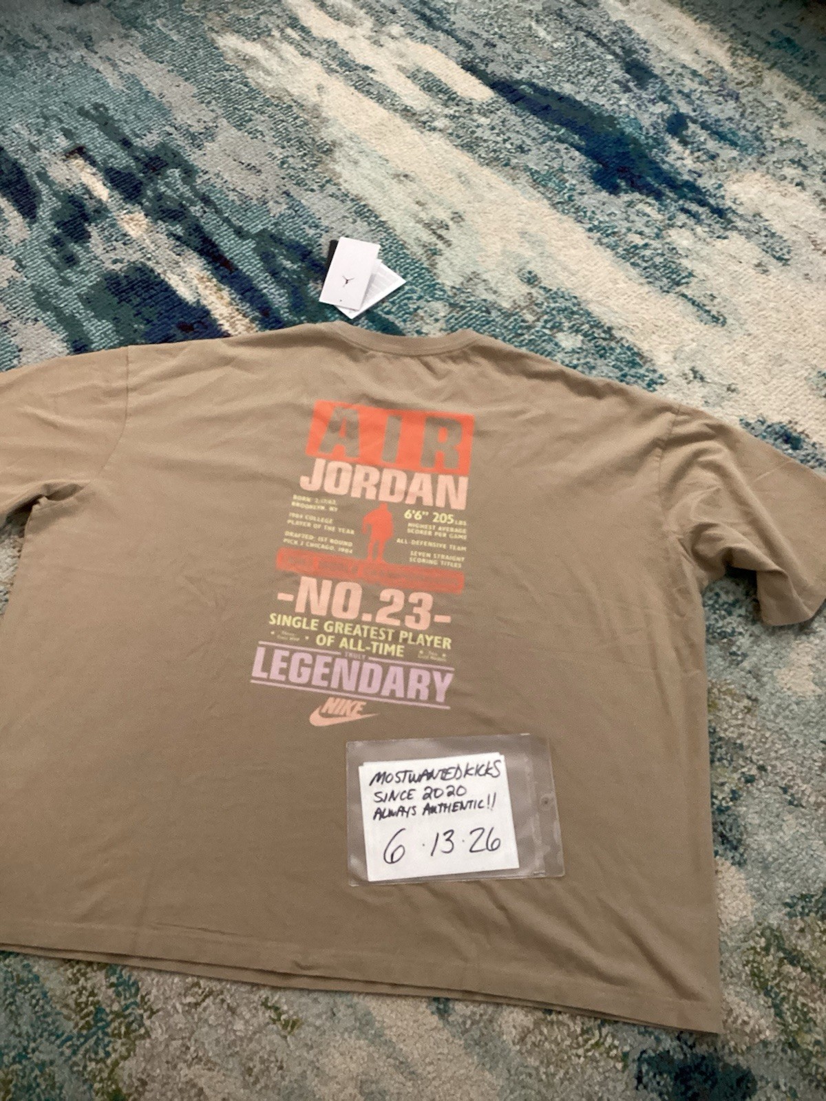NWT Nike Air Jordan Flight Oversized T-Shirt Khaki & Iced Carmine Men’s Sz XXL gallery