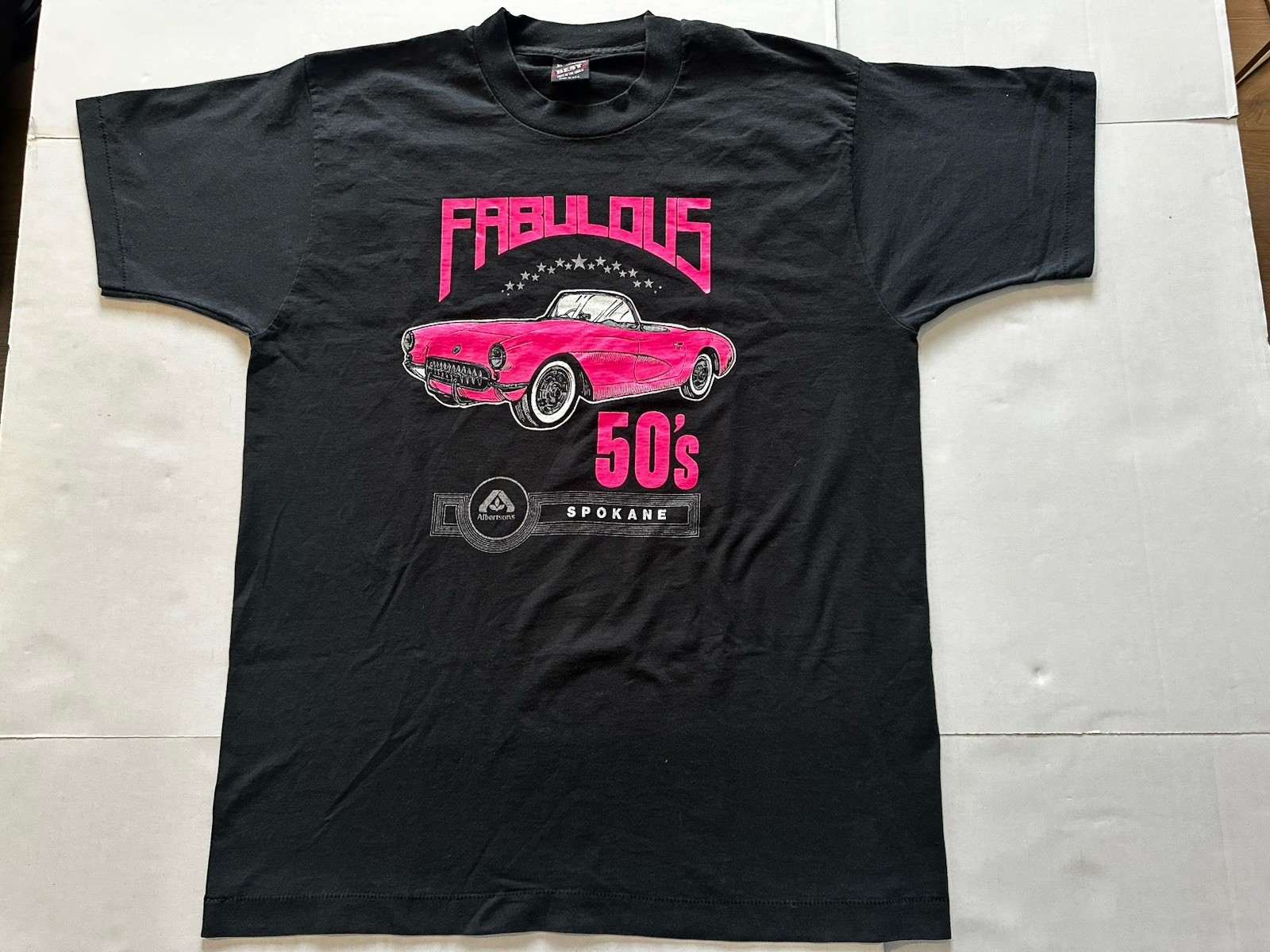 Vtg Fabulous 50’s Pink Corvette Spokane Albertsons Single Stitch Tee Sz XL USA. gallery