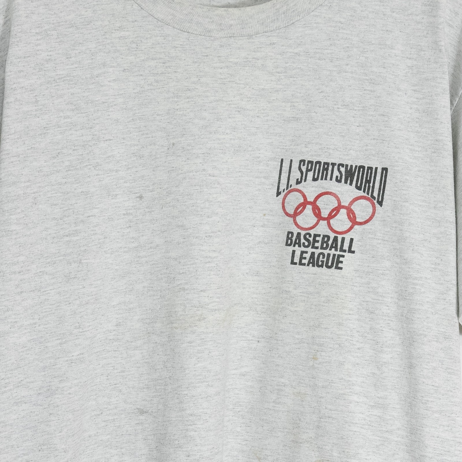 Vintage 90s L.I. Sportsworld Baseball League T Shirt XL Single Stitch Distressed gallery